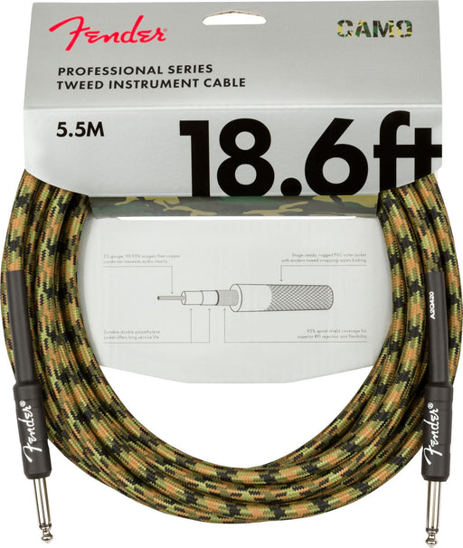 Fender Professional Series Instrument Cable,Straight/Straight, 18.6',Woodland Camo Guitar Accessories Global Music Revolution 