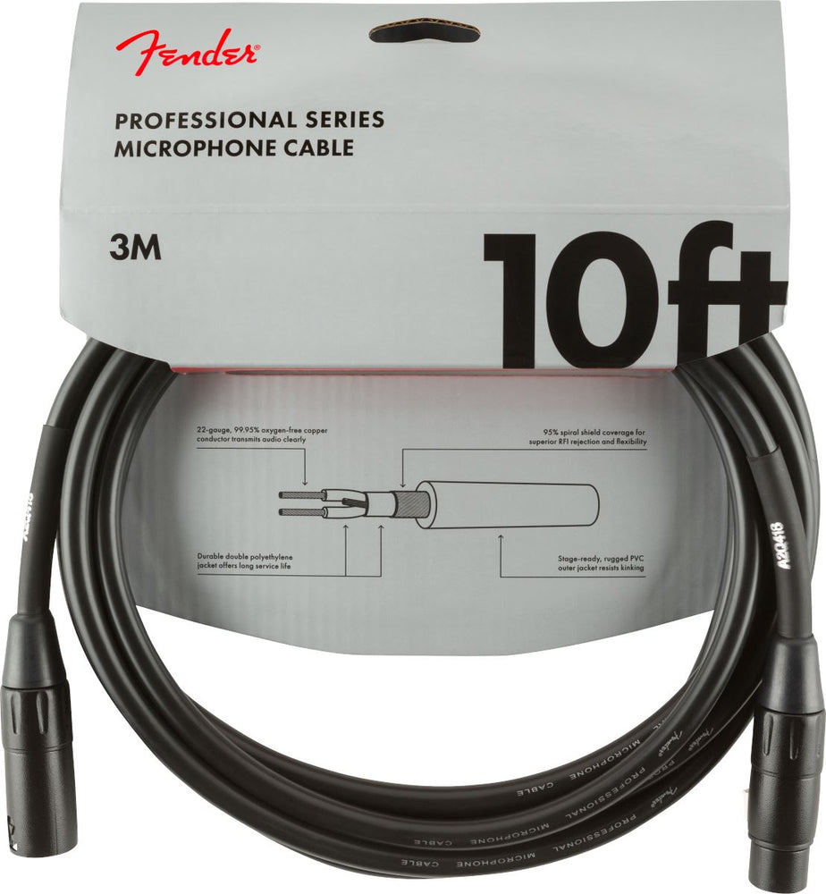Fender Professional Series Microphone Cable, 10', Black Cable Fender 