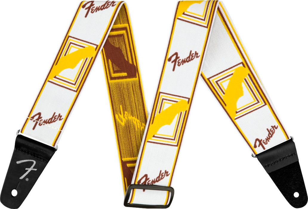 Fender Weighless™ 2" Monogrammed Strap, White/Brown/Yellow Guitar Accessories Fender 